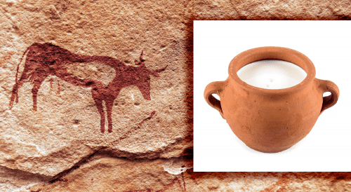 cave painting image next to a jar